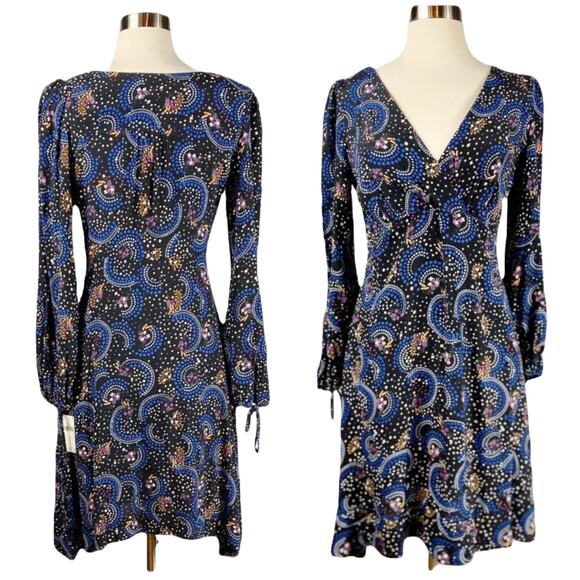 ANTHROPOLOGIE Gianna Tunic Dress Star Galaxy Print Surplice Neck 2 Black NWT - Picture 10 of 10